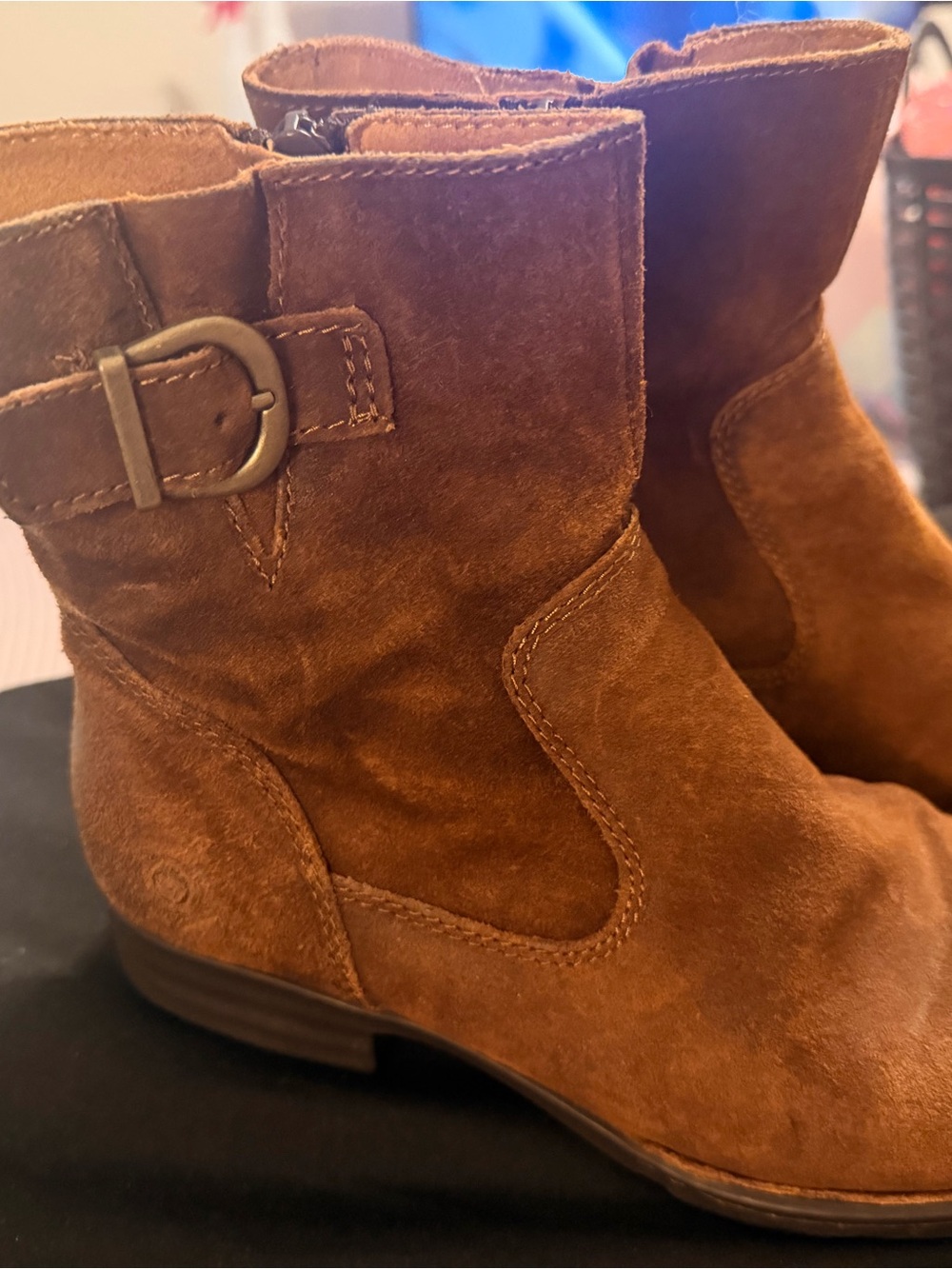 Women's Born Brown Suede Ankle Boots with Buckle 6.5